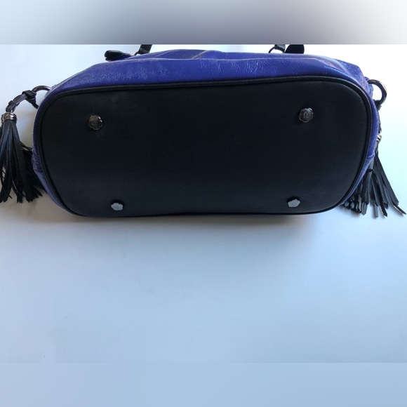 Eric Javits Patent and Saffiano Leather Handbag in Purplish Blue and Black - Picture 4 of 14